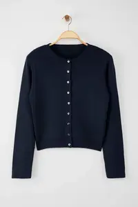 TRENDYOLMİLLA Wardrobe Essentials Navy Blue Button Detailed Cotton Basic Knitwear Cardigan | - Image 6
