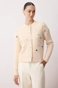 TRENDYOLMİLLA Stone sequined Mother of pearl buttoned Soft textured Knitwear Cardigan