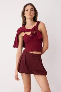 TRENDYOLMİLLA Burgundy 2 Sets Ribbed Premium/Special Yarn Soft textured Knitwear Cardigan-Blouse Set - Image 2