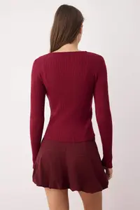 TRENDYOLMİLLA Burgundy 2 Sets Ribbed Premium/Special Yarn Soft textured Knitwear Cardigan-Blouse Set - Image 5