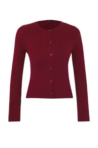 TRENDYOLMİLLA Burgundy 2 Sets Ribbed Premium/Special Yarn Soft textured Knitwear Cardigan-Blouse Set - Image 6
