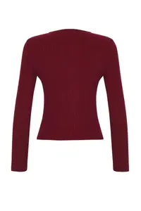TRENDYOLMİLLA Burgundy 2 Sets Ribbed Premium/Special Yarn Soft textured Knitwear Cardigan-Blouse Set - Image 8