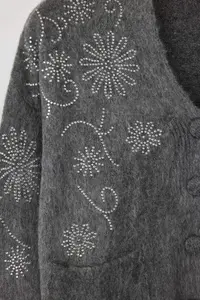 TRENDYOLMİLLA Dark Gray Soft textured Wide Pattern Stone Embroidered Knitwear Cardigan - Image 6