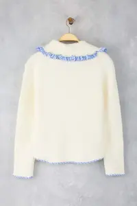 TRENDYOLMİLLA Ecru Soft textured Garni Detailed Wide Pattern Coat Look Knitwear Cardigan - Image 7