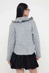 TRENDYOLMİLLA Gray Soft textured Garni Detailed Wide Pattern Coat Look Knitwear Cardigan - Image 6