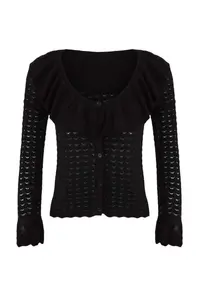 TRENDYOLMİLLA Special Collection Black Button Detailed Mercerized Look Bodysuit hugging Knitwear Cardigan - Image 5