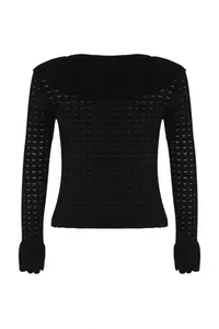 TRENDYOLMİLLA Special Collection Black Button Detailed Mercerized Look Bodysuit hugging Knitwear Cardigan - Image 6