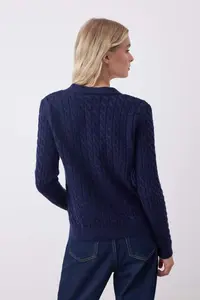 TRENDYOLMİLLA Navy Blue Button Detailed Soft textured V-neck Hair Knitting Knitwear Cardigan - Image 4