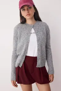TRENDYOLMİLLA Dark Gray Knitting Detailed Soft textured Knitwear Cardigan