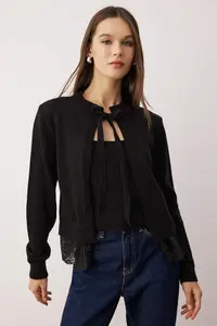 TRENDYOLMİLLA Black 2 Sets Skirt Ucu Lace Garnili Knitwear Cardigan-Blouse Knitwear Cardigan