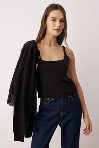 TRENDYOLMİLLA Black 2 Sets Skirt Ucu Lace Garnili Knitwear Cardigan-Blouse Knitwear Cardigan - Image 2