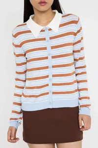 TRENDYOLMİLLA Teen Brown Crop Premium/Special Thread Color Blocked Fitted/Bodysuit hugging Knitwear Cardigan - Image 3