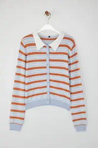TRENDYOLMİLLA Teen Brown Crop Premium/Special Thread Color Blocked Fitted/Bodysuit hugging Knitwear Cardigan - Image 5