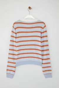 TRENDYOLMİLLA Teen Brown Crop Premium/Special Thread Color Blocked Fitted/Bodysuit hugging Knitwear Cardigan - Image 6