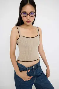 TRENDYOLMİLLA Teen Beige Premium Yarn/Special Yarn V-neck Fitted/Bodysuit hugging Knitwear Cardigan - Image 4
