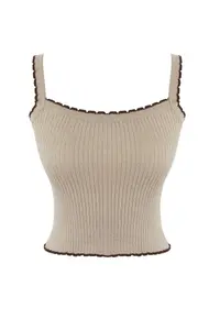 TRENDYOLMİLLA Teen Beige Premium Yarn/Special Yarn V-neck Fitted/Bodysuit hugging Knitwear Cardigan - Image 6