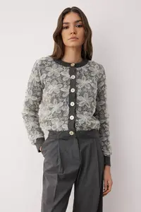 TRENDYOLMİLLA Soft textured Knitwear Cardigan with Anthracite Lace Garnish
