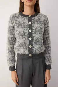 TRENDYOLMİLLA Soft textured Knitwear Cardigan with Anthracite Lace Garnish - Image 3