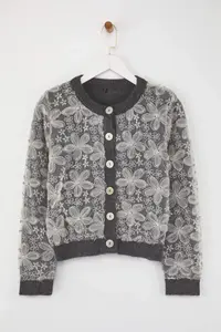 TRENDYOLMİLLA Soft textured Knitwear Cardigan with Anthracite Lace Garnish - Image 5