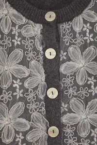 TRENDYOLMİLLA Soft textured Knitwear Cardigan with Anthracite Lace Garnish - Image 6