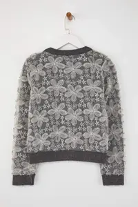 TRENDYOLMİLLA Soft textured Knitwear Cardigan with Anthracite Lace Garnish - Image 7