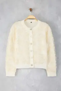 TRENDYOLMİLLA Ecru Lace Garnished Soft textured Knitwear Cardigan - Image 5