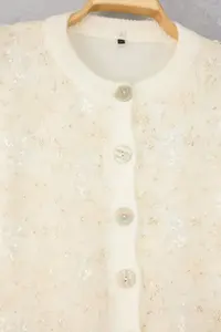 TRENDYOLMİLLA Ecru Lace Garnished Soft textured Knitwear Cardigan - Image 6