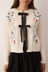 TRENDYOLMİLLA Stone Ribbon Flower Embroidered Knitwear Cardigan - Image 3