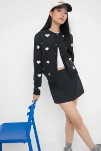 TRENDYOLMİLLA Teen Anthracite Heart Patterned Soft textured Knitwear Cardigan