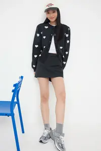 TRENDYOLMİLLA Teen Anthracite Heart Patterned Soft textured Knitwear Cardigan - Image 2