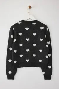 TRENDYOLMİLLA Teen Anthracite Heart Patterned Soft textured Knitwear Cardigan - Image 6