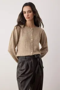 TRENDYOLMİLLA Mink Soft textured Cellular Knitwear Cardigan