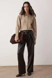 TRENDYOLMİLLA Mink Soft textured Cellular Knitwear Cardigan - Image 2