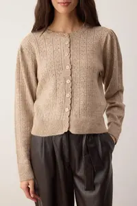 TRENDYOLMİLLA Mink Soft textured Cellular Knitwear Cardigan - Image 3