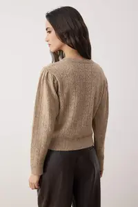 TRENDYOLMİLLA Mink Soft textured Cellular Knitwear Cardigan - Image 4