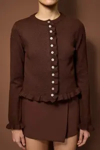 TRENDYOLMİLLA Brown Button Detailed Soft textured Knitwear Cardigan - Image 3