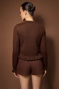 TRENDYOLMİLLA Brown Button Detailed Soft textured Knitwear Cardigan - Image 4