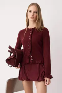 TRENDYOLMİLLA Burgundy Button Detailed Soft textured Knitwear Cardigan - Image 2