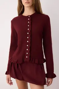 TRENDYOLMİLLA Burgundy Button Detailed Soft textured Knitwear Cardigan - Image 4