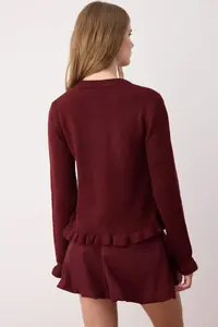 TRENDYOLMİLLA Burgundy Button Detailed Soft textured Knitwear Cardigan - Image 5