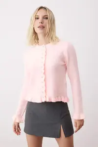 TRENDYOLMİLLA Pink Button Detailed Soft textured Knitwear Cardigan