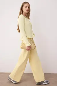 TRENDYOLMİLLA Yellow Button Detailed Soft textured Knitwear Cardigan - Image 2