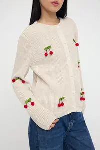 TRENDYOLMİLLA Teen Stone Fruit Embroidered Soft textured Knitwear Cardigan - Image 3