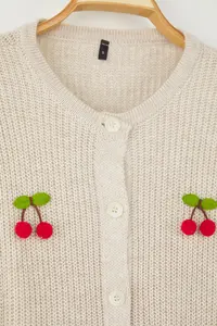 TRENDYOLMİLLA Teen Stone Fruit Embroidered Soft textured Knitwear Cardigan - Image 6