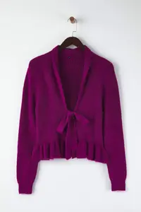 TRENDYOLMİLLA Plum Crop V-neck Soft textured with flywheel Knitwear Cardigan - Image 5