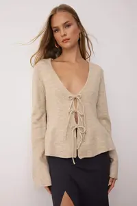 TRENDYOLMİLLA Mink Soft textured Binding Detailed Knitwear Cardigan