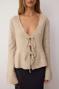 TRENDYOLMİLLA Mink Soft textured Binding Detailed Knitwear Cardigan - Image 3