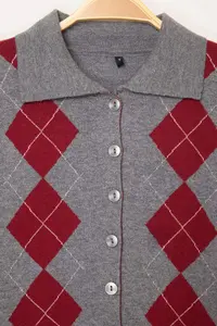 TRENDYOLMİLLA Gray Mercerized Look Premium/Special Yarn Baklava Patterned Polo Shirt Collar Knitwear Cardigan - Image 6