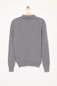 TRENDYOLMİLLA Gray Mercerized Look Premium/Special Yarn Baklava Patterned Polo Shirt Collar Knitwear Cardigan - Image 7