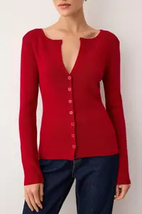 TRENDYOLMİLLA Red Premium Yarn/Special Yarn Fitted Woolly Knitwear Cardigan - Image 3